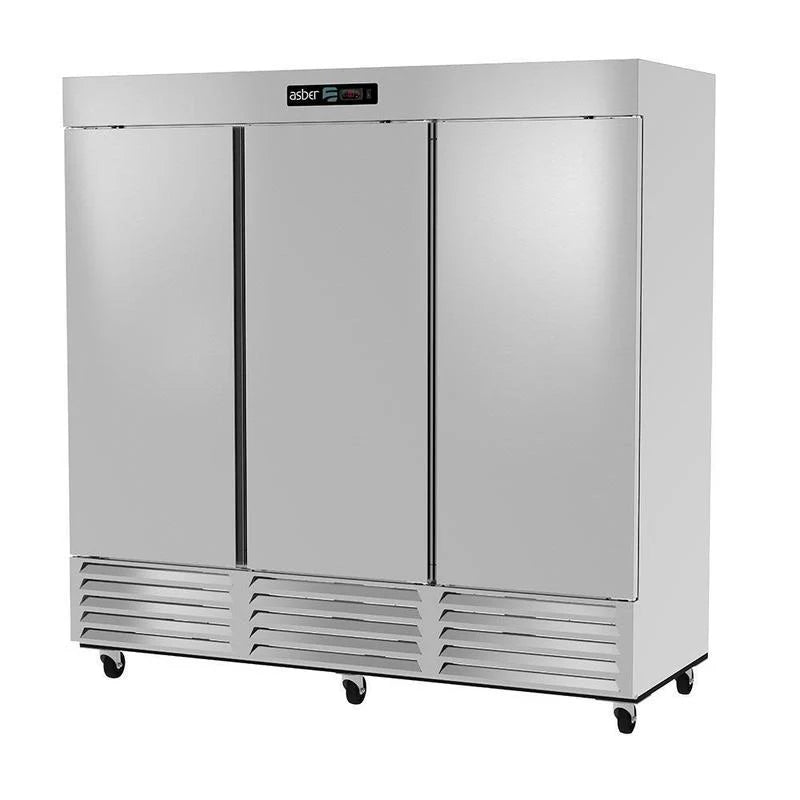 REFRIGERADOR 3 PUERTAS ASBER ARR-72-H HC, REFRIGERADOR ASBER DE 3 PUERTAS SOLIDAS EN ACERO INOXIDABLE AUSTENITICO, REFRIGERADOR VERTICAL DE 3 PUERTAS EN ACERO INOXIDABLE