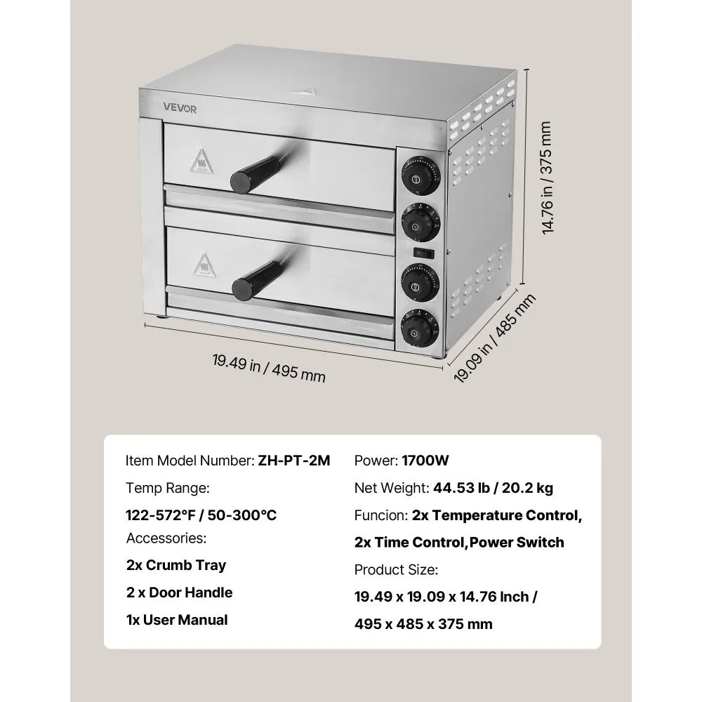 Horno de pizza eléctrico 2 gavetas VEVOR CLMDRPSLSCSXXHD6UV1