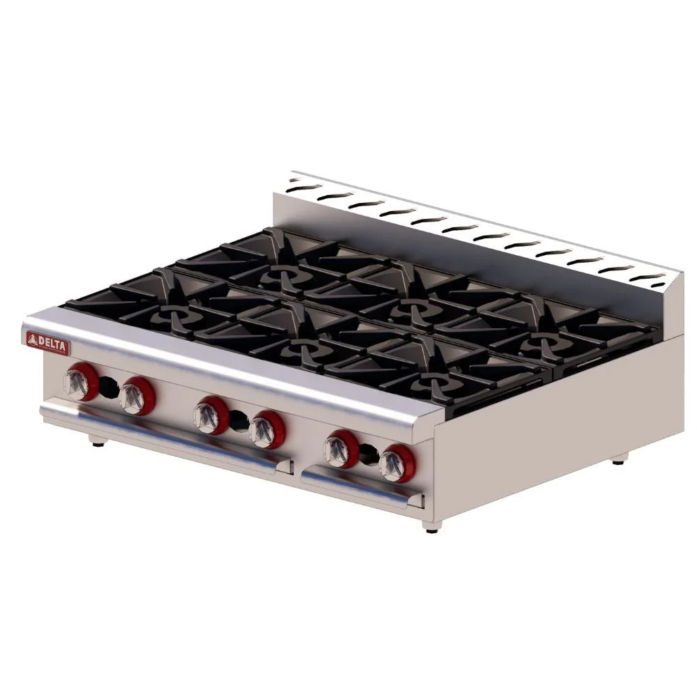 Parrilla de sobremesa Delta 3-6, 180,000 BTU, 6 quemadores abiertos. Superficie 91.5 cm, máxima capacidad, ideal para banquetes y restaurantes grandes de venta en Webstaurant México