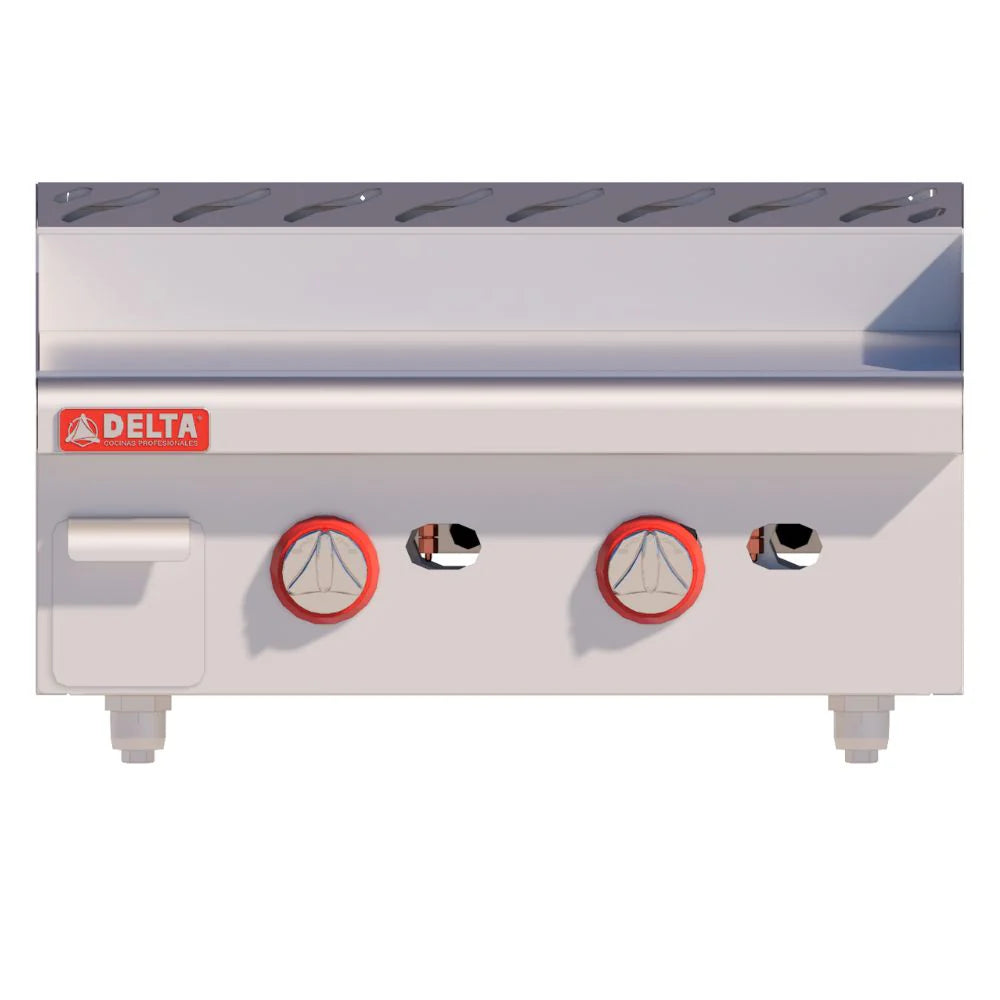 Plancha de sobremesa Delta 2-G, 71,000 BTU, superficie 61 cm, 2 quemadores tipo U. Cajón recolector de grasa, ideal para alto volumen en restaurantes de venta en Webstaurant México