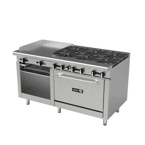 Estufa Múltiple Asber AEMR-G24-B6-60-H Plancha  Horno y 6 Quemadores
