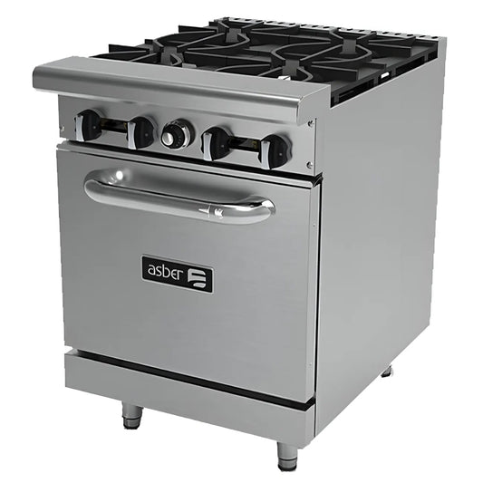 Estufa a Gas LP con 4 Quemadores Horno, Acero Inoxidable, ASBER AER-4-24 LPG
