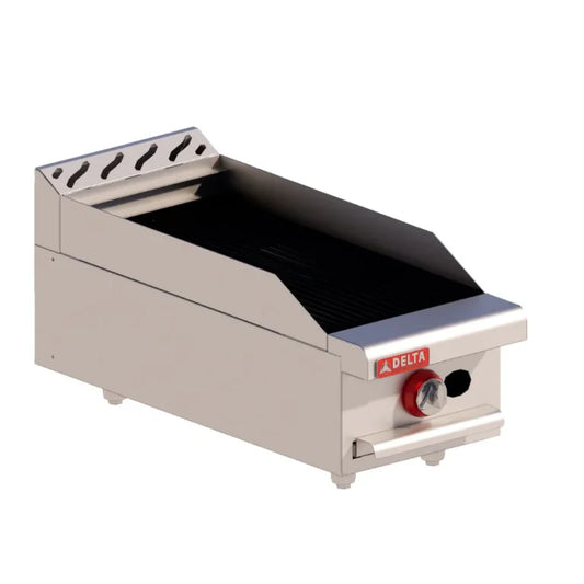 Asador a gas Delta 1-ASR, 35,000 BTU, 2 quemadores tipo H. Incluye charola para carbón/piedra volcánica, ideal para auténtico sabor a parrilla de venta en Webstaurant México
