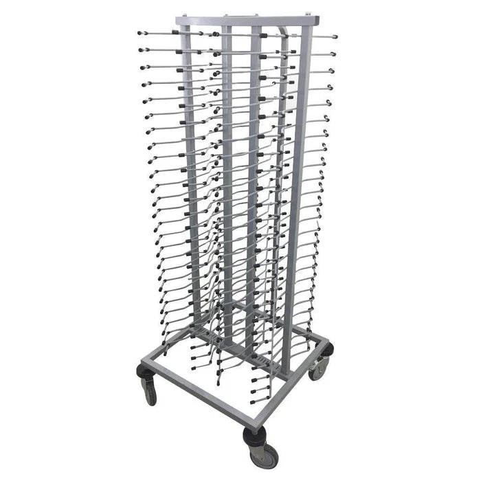 Carro porta platos ASBER CPP-100, capacidad 100 platos, 25 niveles ajustables. Estructura en alambrón negro, ruedas giratorias con freno. Ideal para restaurantes y catering De venta en Webstaurant México