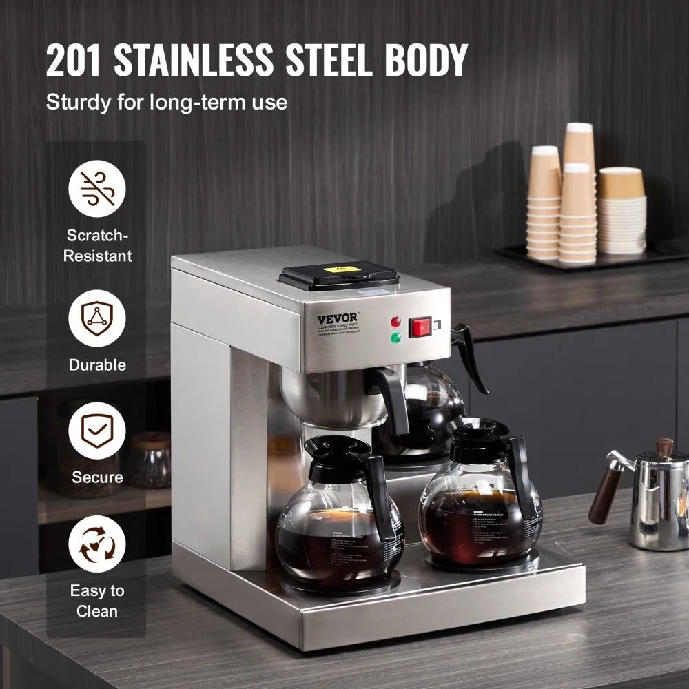 Cafetera de Goteo Comercial 3 Jarras VEVOR RBT-386-BD3