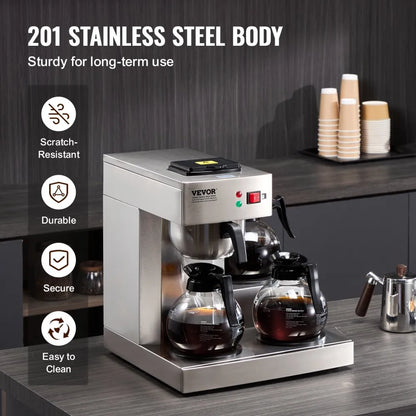 Cafetera de Goteo Comercial 3 Jarras VEVOR RBT-386-BD3