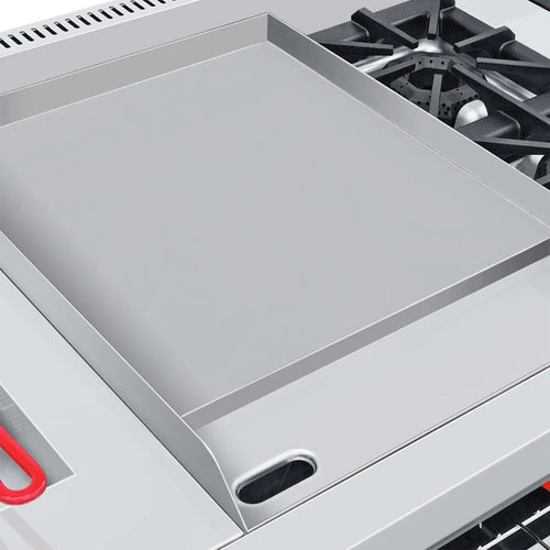 Estufa a Gas de Acero Inoxidable CORIAT MULTICHEF TURBO DE PISO MASTER con 4 Quemadores Plancha Gratinador Freidora 8 L &amp; 1 Horno