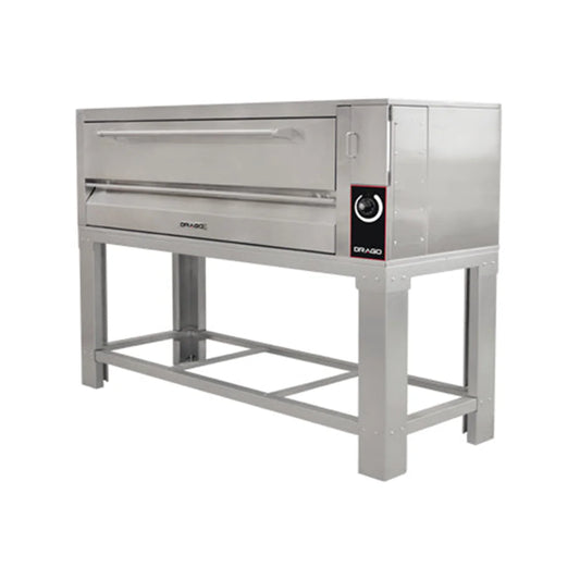Horno para pizza industrial DRAGO HP-3, capacidad para 3 pizzas de 40 cm por nivel. Estructura en acero inoxidable y base cerámica para máxima retención de calor. Ideal para pizzerías y restaurante