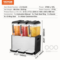 Dispensador de Bebidas Comercial 3 tanques 12L VEVOR