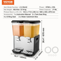 Dispensador de Bebidas Comercial 2 tanques 18L VEVOR