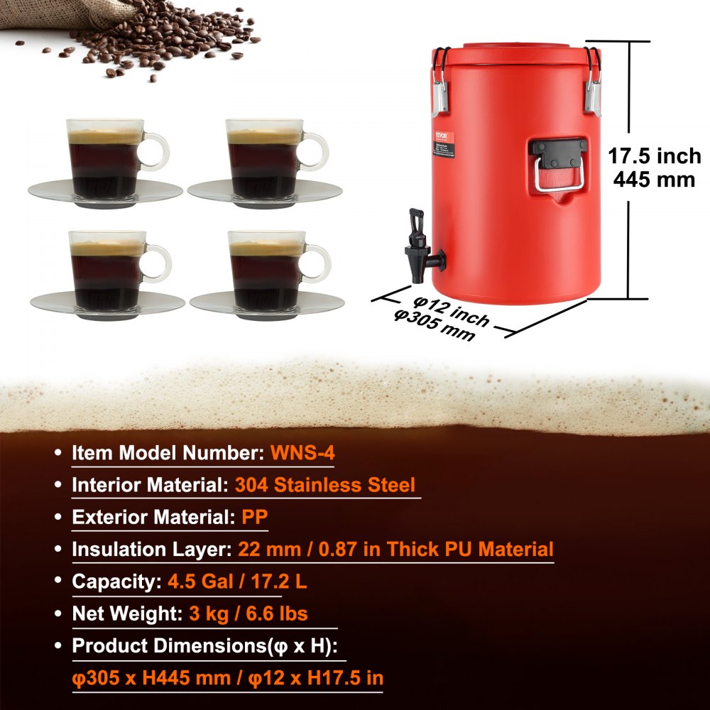 Dispensador de bebidas térmico 17.2L VEVOR YLHLQQYX5JL0EEU4SV0