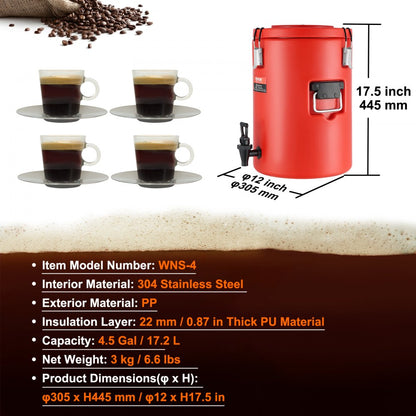 Dispensador de bebidas térmico 17.2L VEVOR YLHLQQYX5JL0EEU4SV0