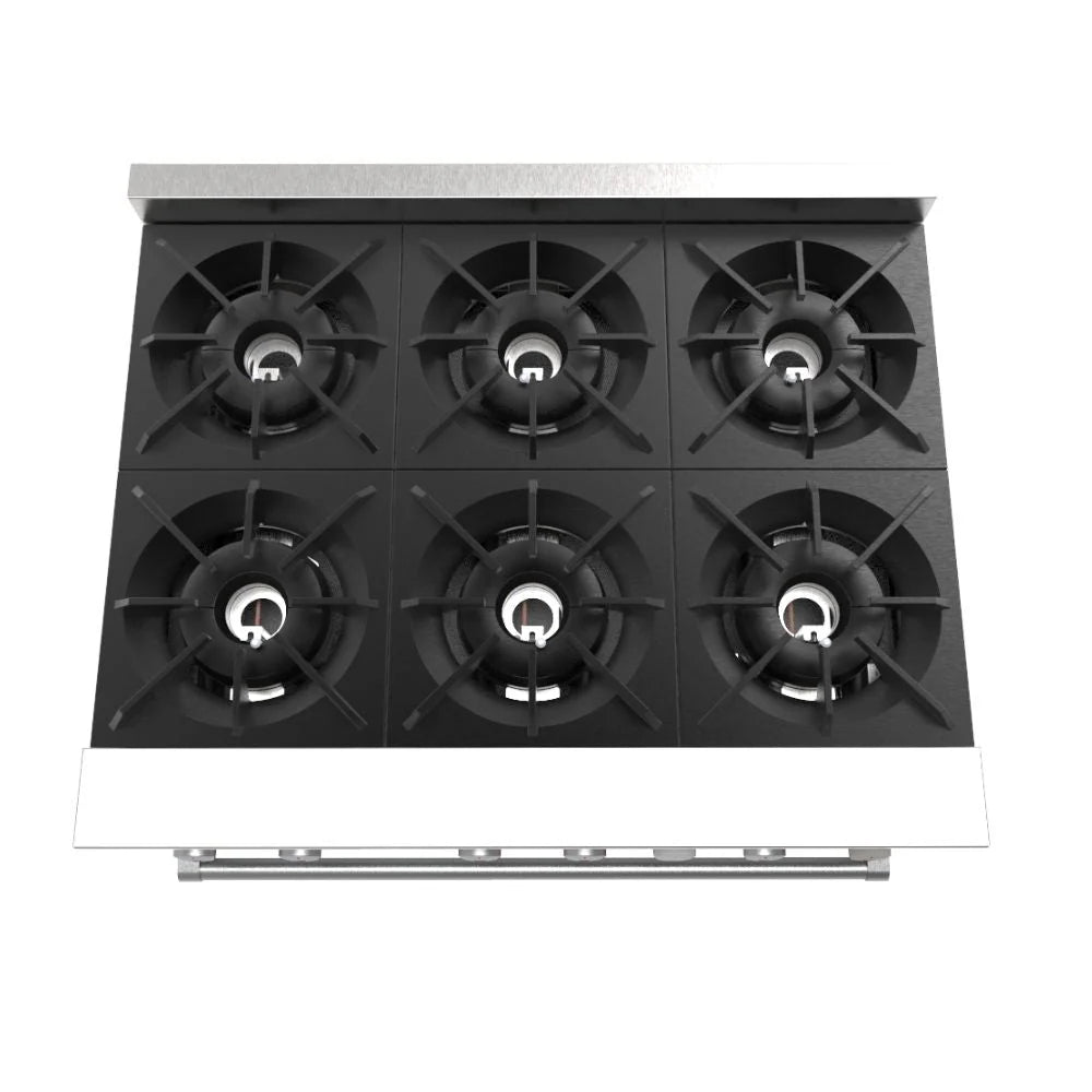 Estufa profesional DRAGO CG-61 , 6 quemadores profesionales de la estufa DRAGO CG-61 con válvulas certificadas CSA, para cocción de alta potencia (200,000 BTU/h totales).