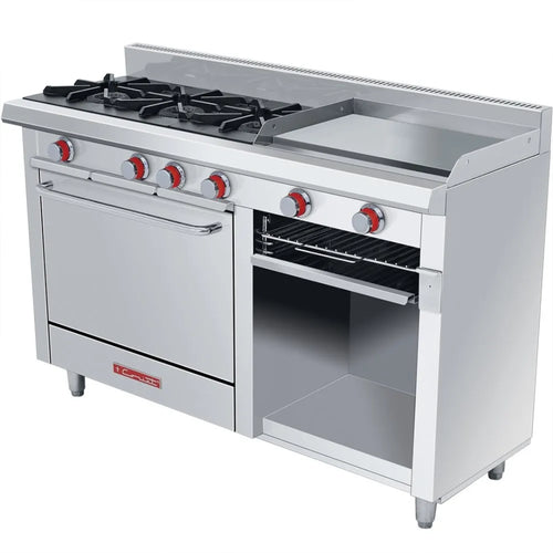 Estufa a Gas con 3 Quemadores, 1 Plancha, 1 Gratinador & 1 Horno, Acero Inoxidable, CORIAT EC-3-H-GRILL DE PISO PETIT