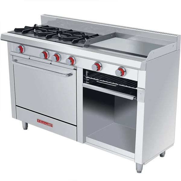 Estufa a Gas con 3 Quemadores, 1 Plancha, 1 Gratinador & 1 Horno, Acero Inoxidable, CORIAT EC-3-H-GRILL DE PISO PETIT