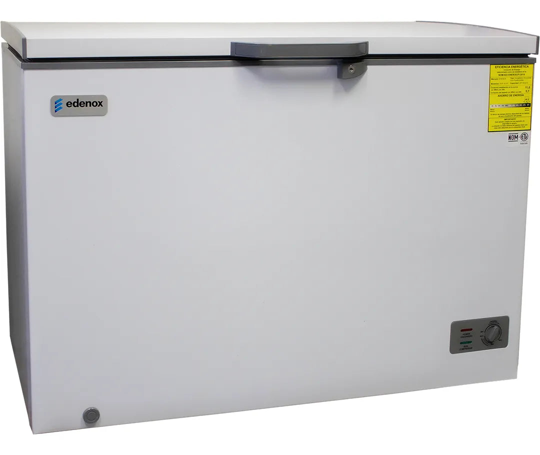 Congelador horizontal tapa cofre EDENOX ECF-10-HC, 10 pies cúbicos, capacidad 283 litros. Color blanco, temperatura -24°C a +5°C, ideal para negocios medianos de venta en Webstaurant México