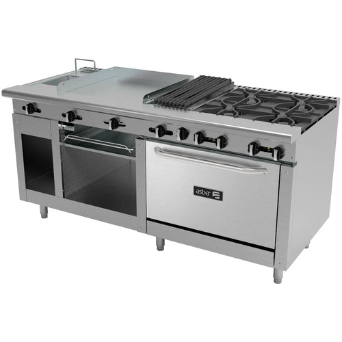 Estufa Múltiple Asber AMR-72 Freidor, Plancha, Asador 4 Quemadores