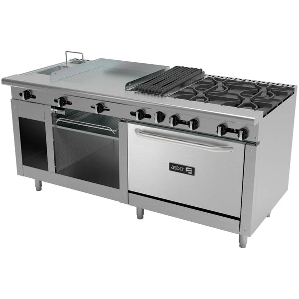 Estufa Múltiple Asber AMR-72 Freidor, Plancha, Asador 4 Quemadores