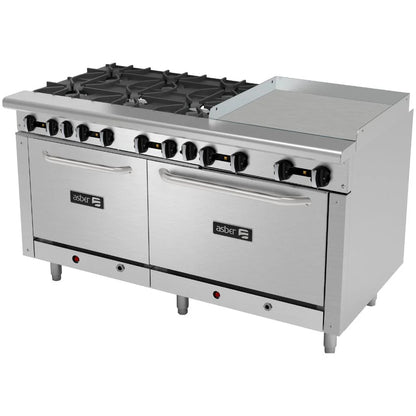 ESTUFAASBERCOMPLETAAEMR-2-G24-B6-60-HEstufa6QuemadoresHornoDoble24y36Plancha24ParrillaGasAceroInoxidableComedorIndustrialHotelCafeteriaBistroRestaurante