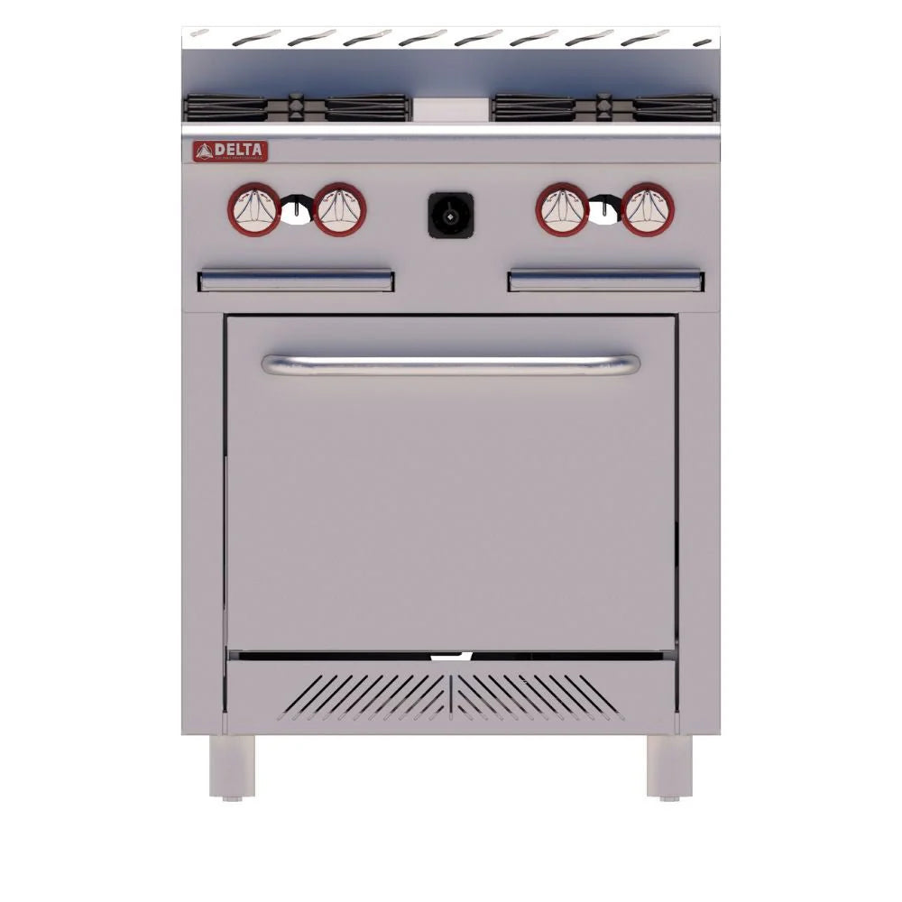 Estufa industrial Delta Aquiles H-4, 4 quemadores y horno. 163,000 BTU total, capacidad 140 kg, ideal para restaurantes y hoteles. de venta en Webstaurant México