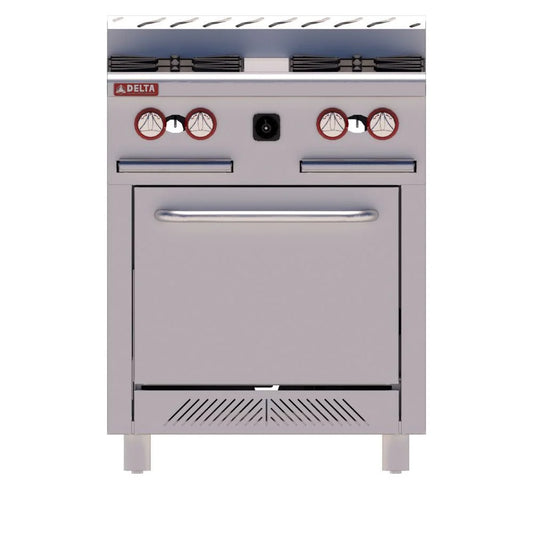 Estufa industrial Delta Aquiles H-4, 4 quemadores y horno. 163,000 BTU total, capacidad 140 kg, ideal para restaurantes y hoteles. de venta en Webstaurant México