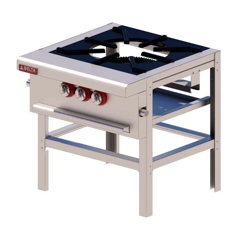 Estufón sencillo a gas Delta IE-1, 1 quemador triple, 57,678 BTU. Acero inoxidable, parrilla de fundición desmontable, ideal para cocina profesional y restaurantes de venta en Webstaurant México