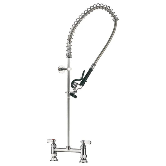 Llave de piso EDENOX 98007-1 para prelavado, altura 1.75 m, acero inoxidable. Tubo flexible doble trenzado, llaves de polímero anticalórico, ideal para áreas de lavado de venta en Webstauran México