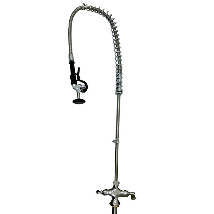 Llave de prelavado EDENOX 98001-1 para cubierta, altura 1.09 m, acero inoxidable. Ducha con flexible térmico, instalación en piso con soporte mural. de venta en Webstaurant México
