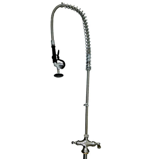 Llave de prelavado EDENOX 98001-1 para cubierta, altura 1.09 m, acero inoxidable. Ducha con flexible térmico, instalación en piso con soporte mural. de venta en Webstaurant México