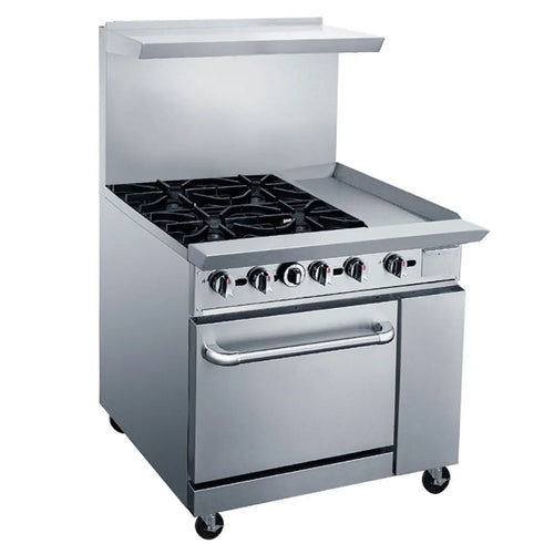 Estufa Comercial 4 Quemadores con Plancha y Horno Migsa DCR36-4QH