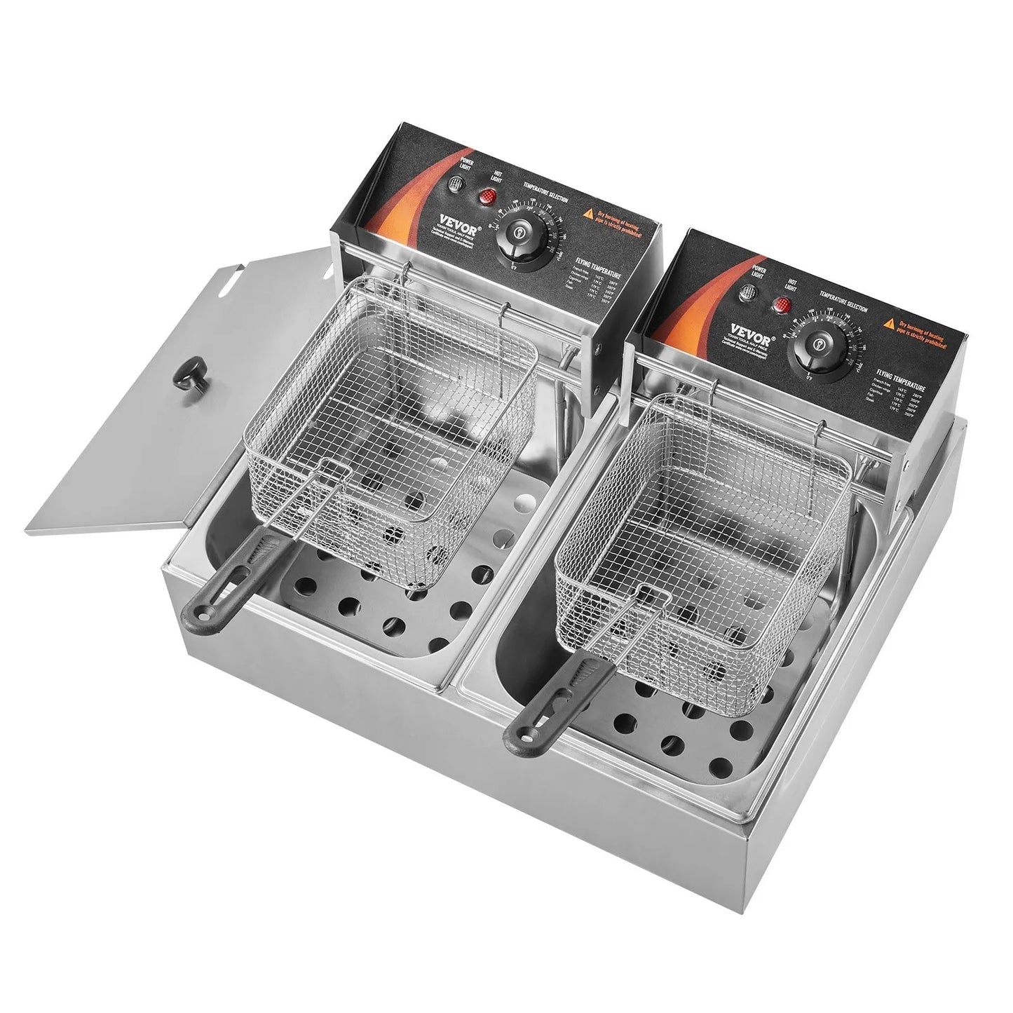 Dos tanques de aceite separados VEVOR, capacidad 10.6qt cada uno. Permite freír diferentes alimentos sin mezclar sabores