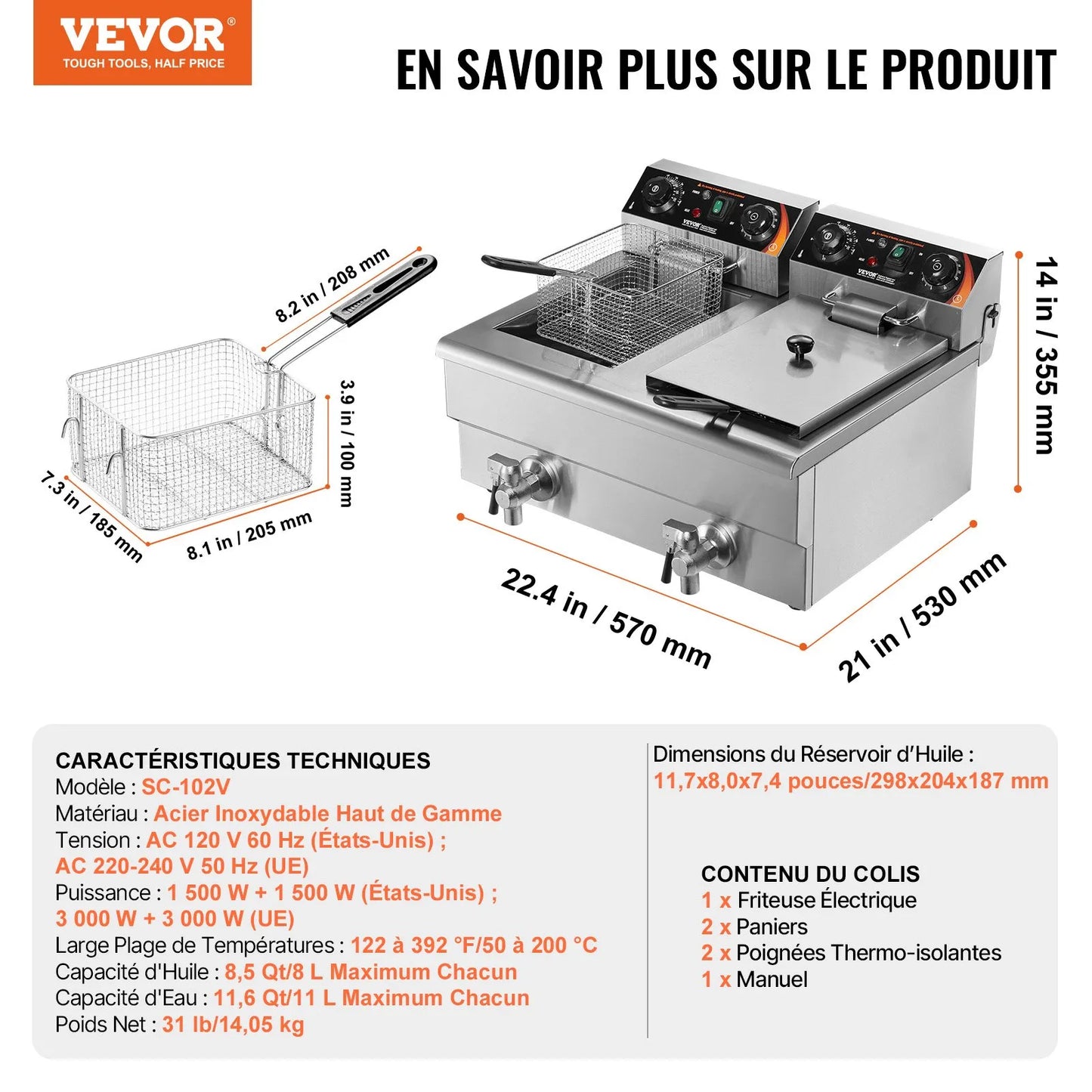 Freidora profunda de sobremesa electrica VEVOR SG24L5000W12L1KYVV1