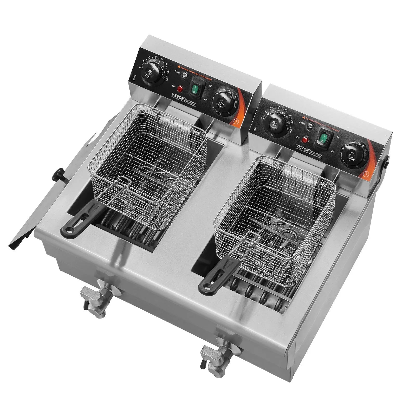 Freidora profunda de sobremesa eléctrica VEVOR , Dos tanques de aceite VEVOR capacidad 11.6qt/11L cada uno. Permite freír alimentos diferentes sin mezclar sabores en cocina comercial