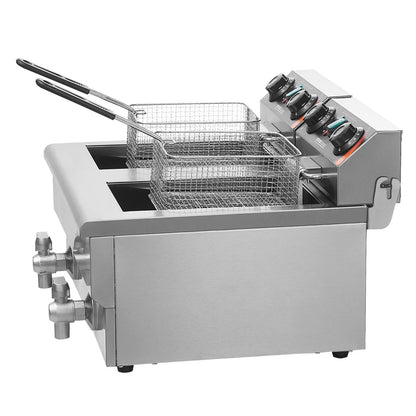 Freidora profunda de sobremesa electrica vevor SG24L5000W12L1KYVV1 ,Cestas para freír VEVOR extraíbles, capacidad 4qt cada una. Mangos tacto frío para seguridad, gancho frontal para drenaje rápido