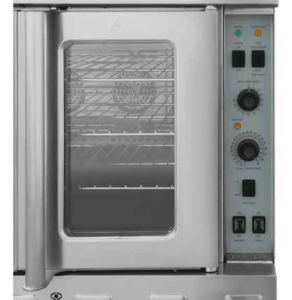 Ventanas de vidrio térmico de doble panel en el horno DRAGO GCO-511, permiten monitorear la cocción sin perder calor. Temporizador eléctrico de 60 min con campana.