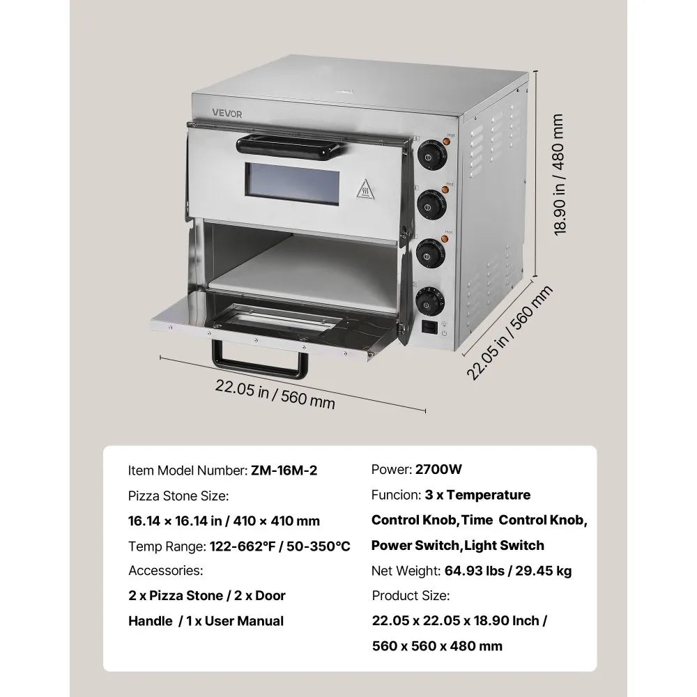 Horno Eléctrico de pizza doble con piedra VEVOR FMDRPSLSCSXNXR1RGV1