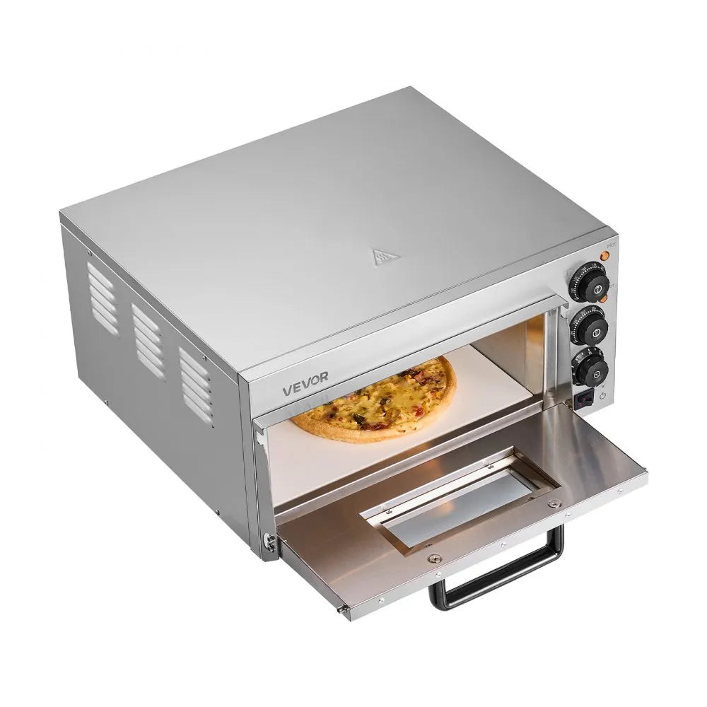 Horno eléctrico de pizza con piedra refractaria VEVOR FMDRPSLDCSXNPGHLVV1, Piedra refractaria VEVOR para pizza, base de horneado profesional. Distribución uniforme calor para base crujiente