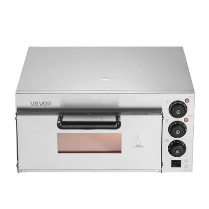 Horno eléctrico de pizza con piedra refractaria VEVOR FMDRPSLDCSXNPGHLVV1, Panel control VEVOR con 3 perillas independientes. Temperatura 50-350°C, tiempo 0-120 minutos. Ajuste preciso un toque