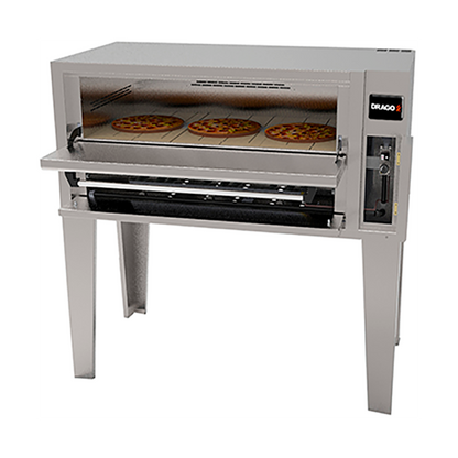 Interior del horno DRAGO HP-3 con parrilla niquelada intermedia, duplicando capacidad de cocción. Base cerámica para distribución uniforme de calor (150-343°C).