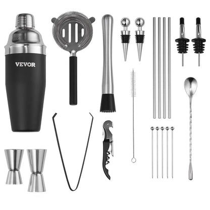 Coctelera VEVOR 23 pzas acero inoxidable 304 con soporte bambú
