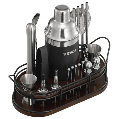 Coctelera VEVOR 23 pzas acero inoxidable 304 con soporte bambú