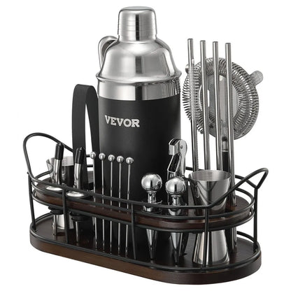 Coctelera VEVOR 23 pzas acero inoxidable 304 con soporte bambú