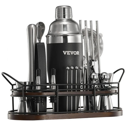 Coctelera VEVOR 23 pzas acero inoxidable 304 con soporte bambú