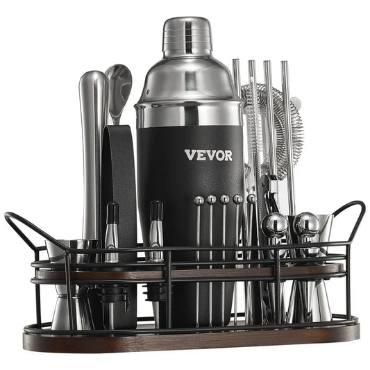 Coctelera VEVOR 23 pzas acero inoxidable 304 con soporte bambú