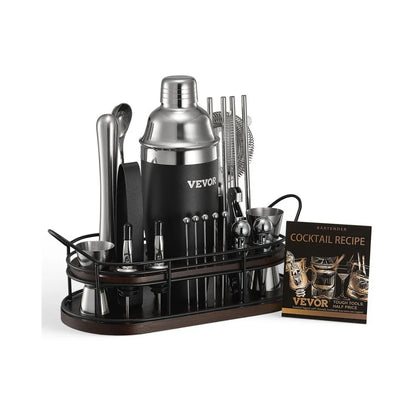 Coctelera VEVOR 23 pzas acero inoxidable 304 con soporte bambú