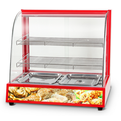 Vitrina Caliente MIGSA BN-660R - Cristal Curvo, 2 Bandejas Incluidas, Gabinete Esmaltado - Para Alimentos Calientes