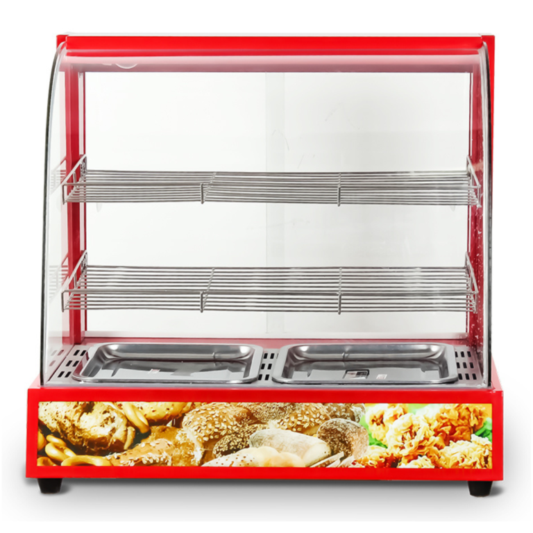 Vitrina Caliente MIGSA BN-660R - Cristal Curvo, 2 Bandejas Incluidas, Gabinete Esmaltado - Para Alimentos Calientes