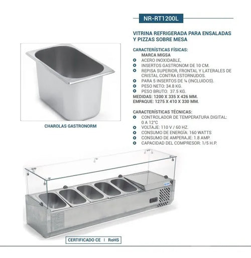 Vitrina Refrigerada para Ensaladas y Pizzas MIGSA  RT-1200L