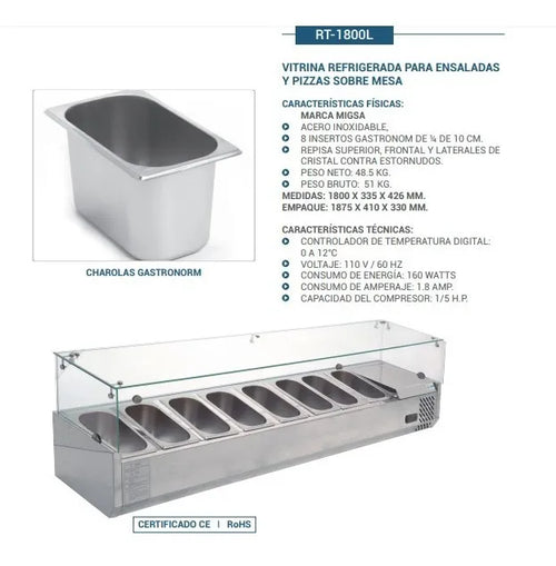 Vitrina Refrigerada para Ensaladas y Pizzas a MIGSA RT-1800L