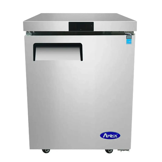 Mesa-Refrigerada-Bajo-Barra-Slim-24-Pulgadas-ATOSA-MGF24RGR-2 PUERTAS: 1 CAP. PIES CÚBICOS: 4.8 ESTANTES: 2 CONSUMO ELÉCTRICO: 0.26 kW/2.3 A CORRIENTE: 115V/1F/60Hz DIMENSIONES: 0.60 x 0.63 x 0.83 m PESO: 48.1 Kg REFRIGERANTE: R290 TEMPERATURA: 0.5 A 3.3 °C